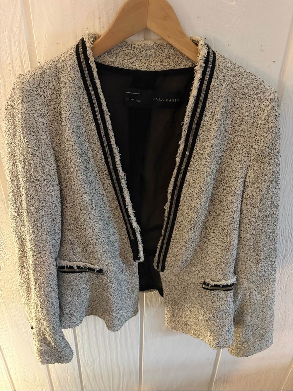 Zara Cream Bouclé Blazer with Black Trim
